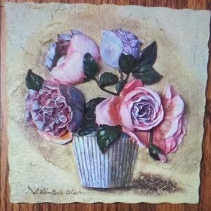 C. Winterle Olson 3D Tile ROSES +Planter Wall Hanging Plaque Bathroom Decorative